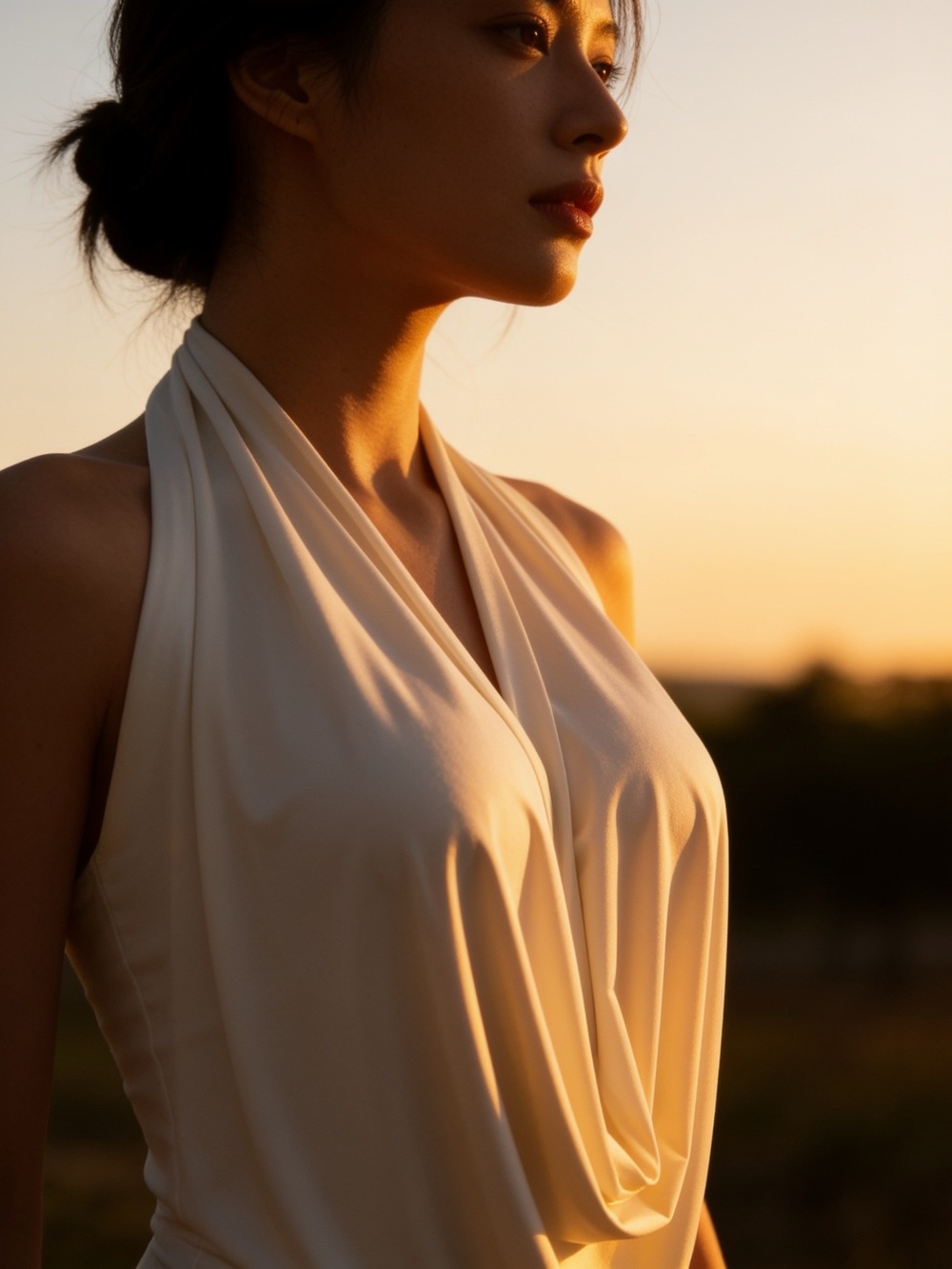 Ivory White Backless Drape Cowl Halter Sexy Top - Made-In-USA - Picture 4 of 16